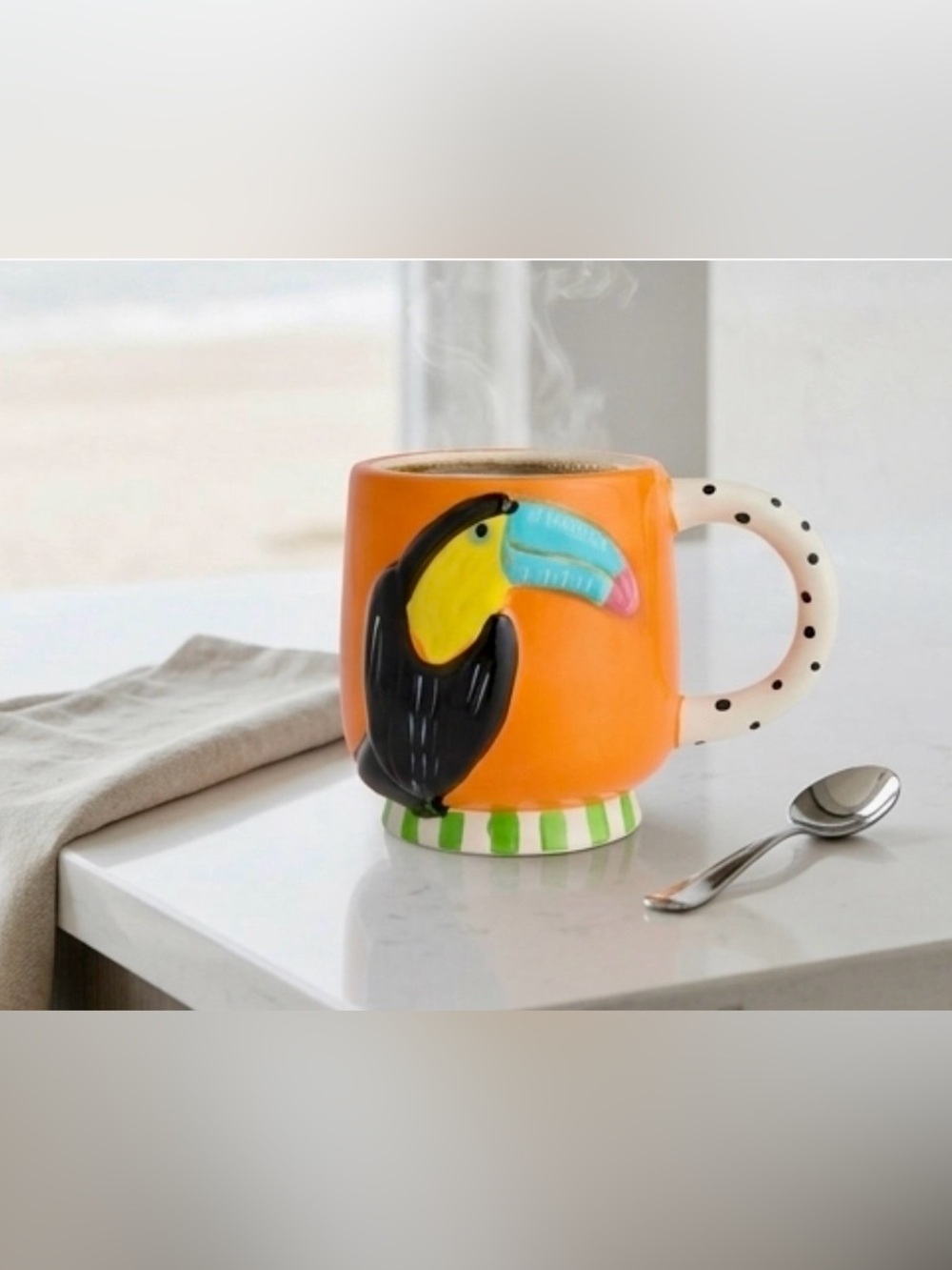 1 Orange Toucan Hand Painted Ceramic Mug New Whimsical Beach Vacation Tropical - Picture 4 of 5
